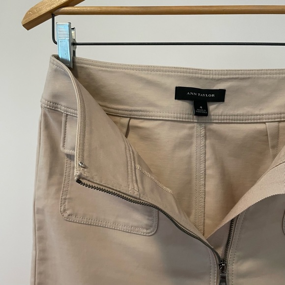 Ann Taylor Khaki Tan Mini Pencil Skirt Full Zip Front Snap Pockets - Picture 3 of 4